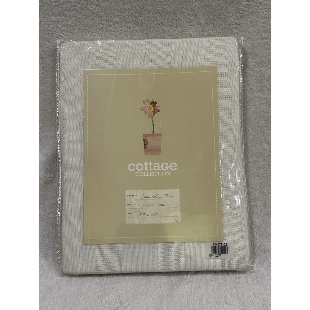 NWT Cottage Collection Knit Throw Blanket 100% Cotton Ivory 50" x 60" HSN